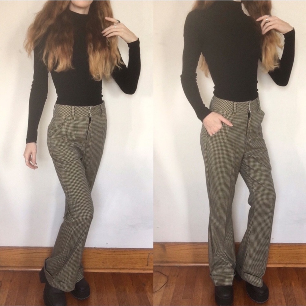 UNIF plaid mid rise wide leg trousers